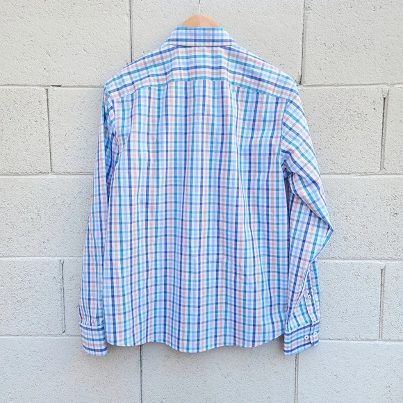 UNTUCKit | Wrinkle-Free Barone Shirt in Blue With Orange & Teal Check Size M - Picture 7 of 7